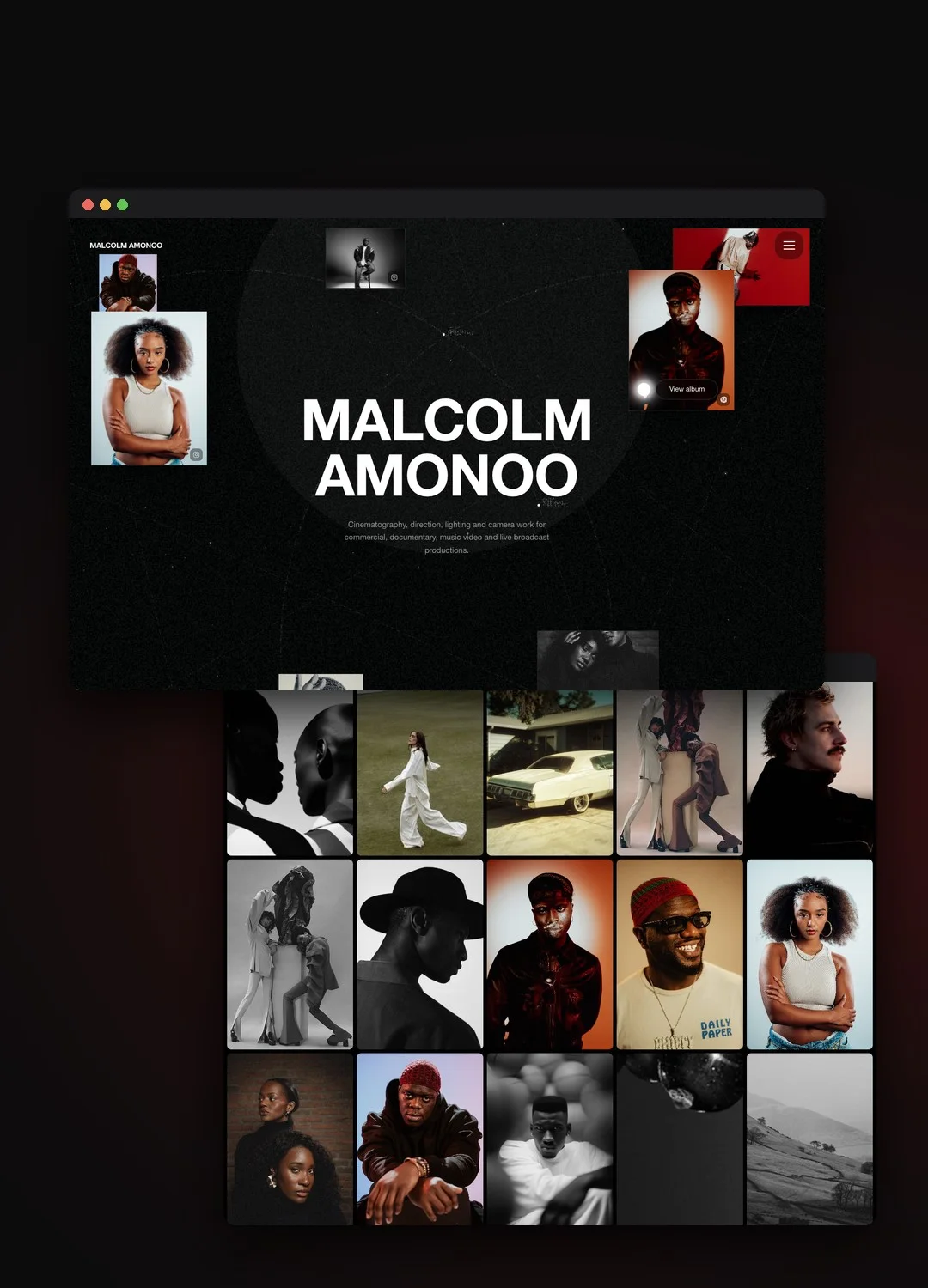 Website des Kameramanns Malcolm Amonoo: Startseite und Projektraster